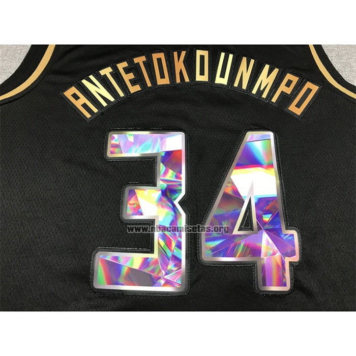 Camiseta Golden Edition Milwaukee Bucks Giannis Antetokounmpo NO 34 2021-22 Negro